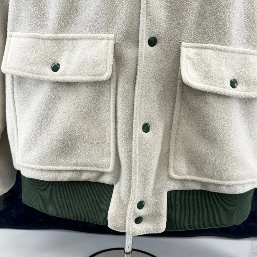 True Religion size M Medium Fleece Utility Bomber Jacket Winter White/Green.